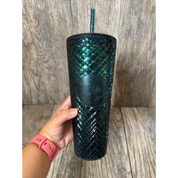 Starbucks Holiday 2021 Emerald Green Jeweled Venti 24oz Cold Cup Tumbler w Straw - Picture 1 of 8